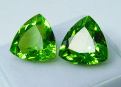 16.60 Carat Pair Trillion Shape Natural Green Peridot Certified Loose Gemstone Green Peridot From Afghanistan