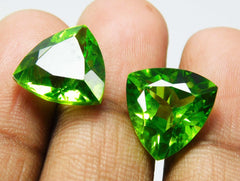 16.60 Carat Pair Trillion Shape Natural Green Peridot Certified Loose Gemstone Green Peridot From Afghanistan